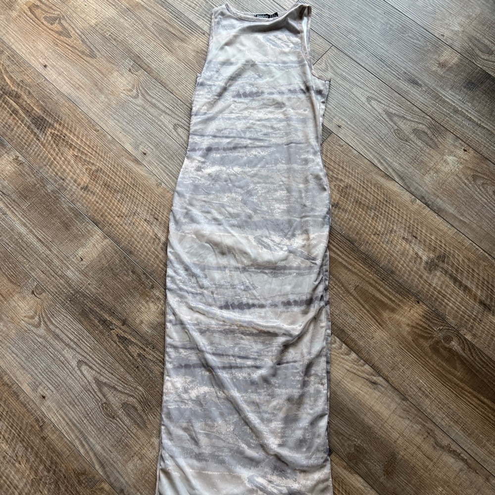 Y2K Blue Gray Tie Dye Bodycon Midi Dress | Sleeveless Stretch Fitted Minimalist